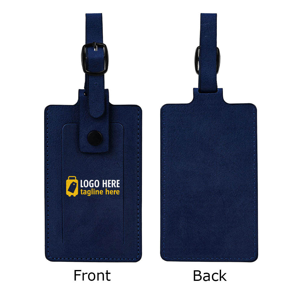 Executive Leather Luggage Tag with Snap Dark Blue with logo