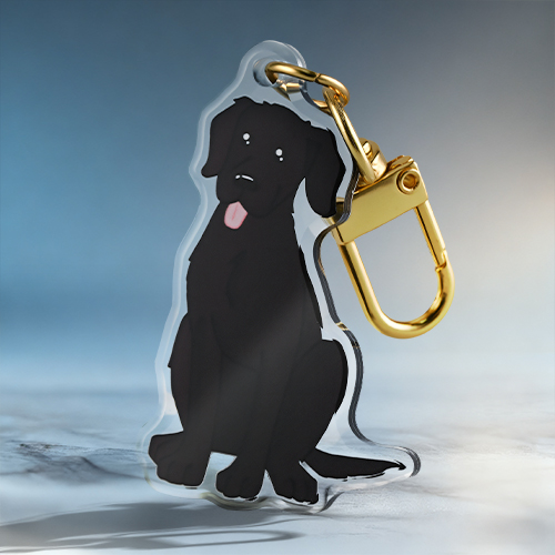 Cute Sitting Black Dog Custom Acrylic Keychain