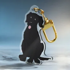 Cute Sitting Black Dog Custom Acrylic Keychain