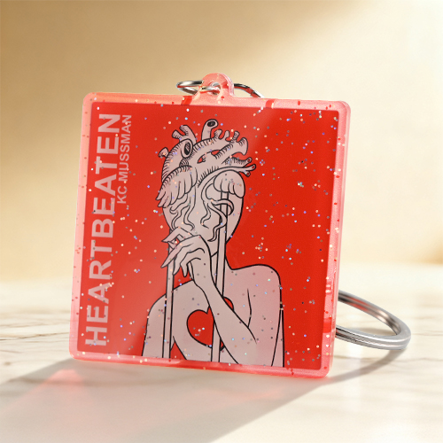 Heartbeaten Surreal Art Red Glitter Acrylic Keychain