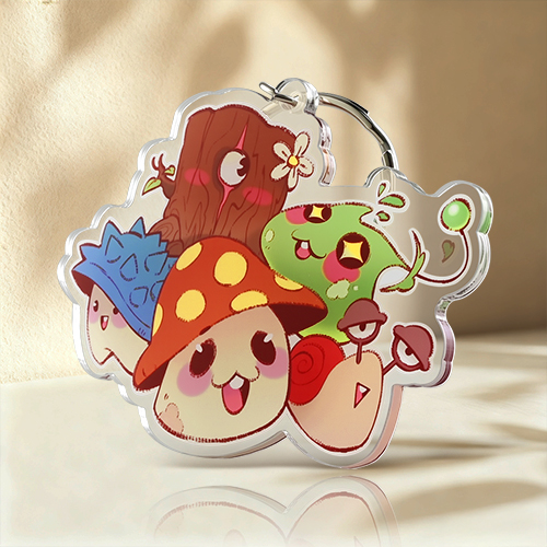 Happy Mushroom and Nature Spirits Custom Acrylic Keychain