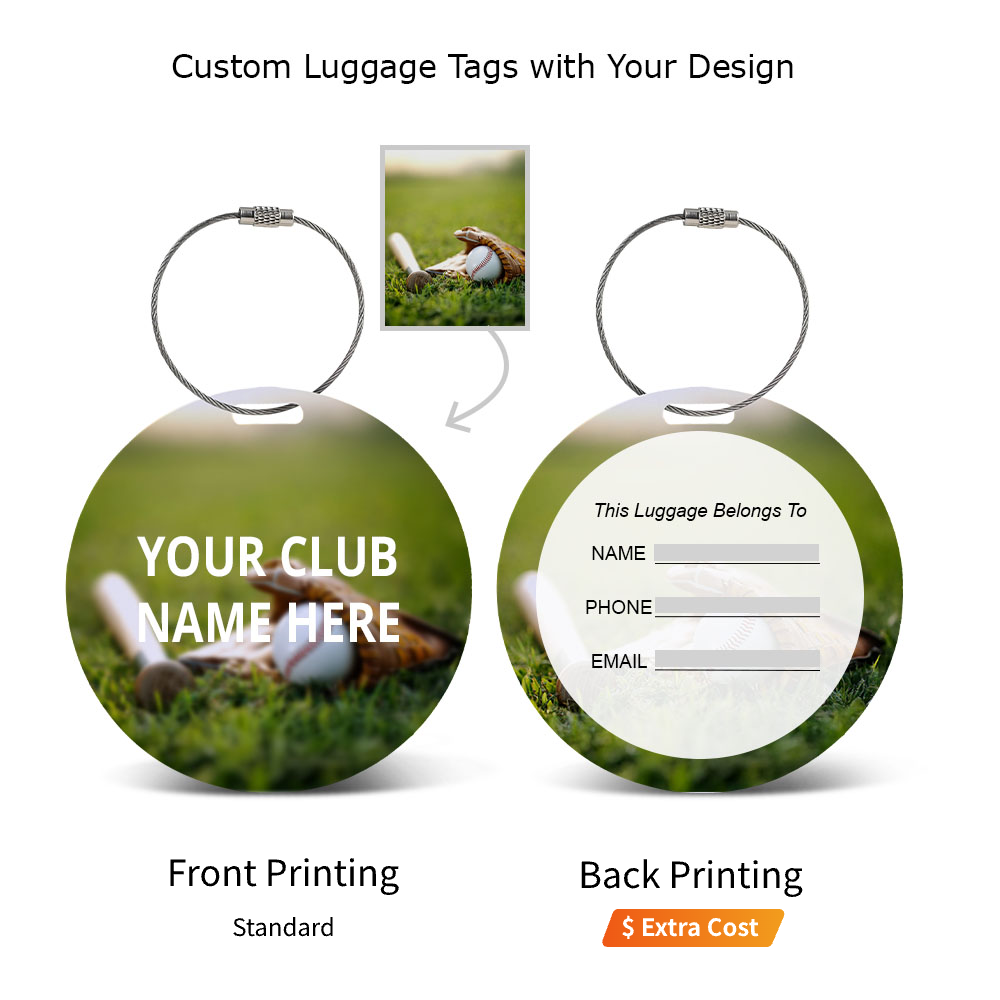 Full Color Round Plastic Luggage Tag With Cable Loops with Logo Front and Back