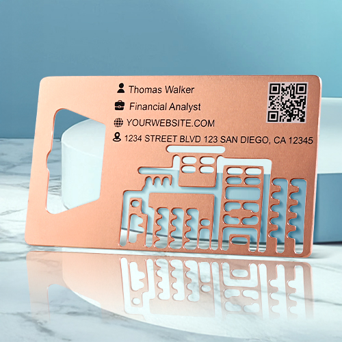 Cityscape Cutout Bottle Opener Business Cards