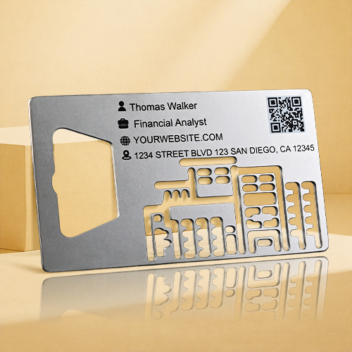 Cityscape Cutout Bottle Opener Business Cards