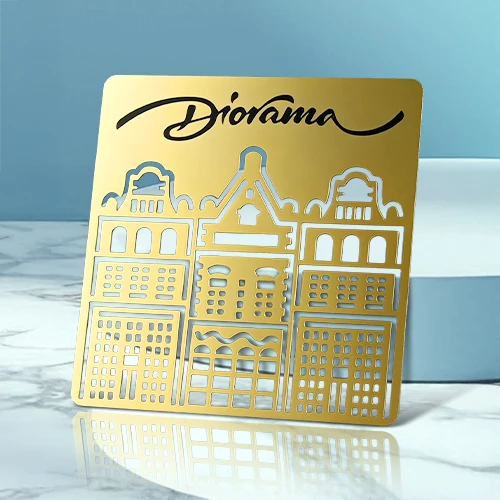 Urban Diorama Cutout Metal Business Cards