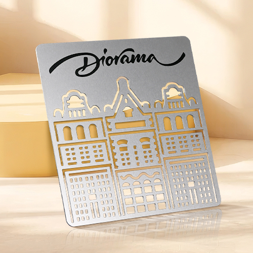 Urban Diorama Cutout Metal Business Cards