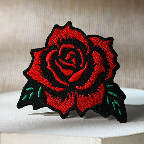 Custom Black Outline Red Rose Patch