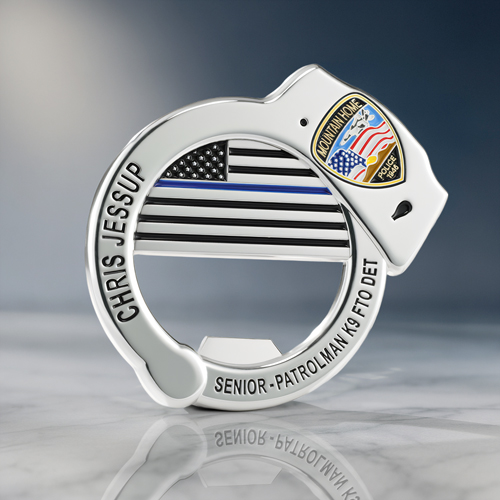 Thin Blue Line Handcuff Bottle Opener Coin