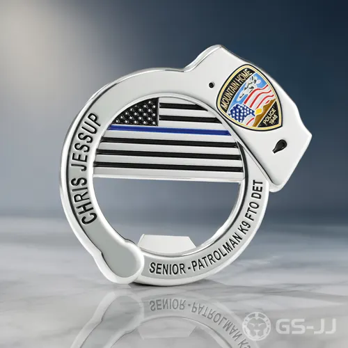 Thin Blue Line Handcuff Bottle Opener Coin Thin Blue Line Handcuff Bottle Opener Coin