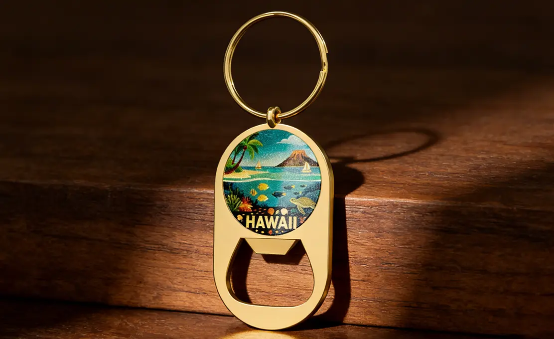 Personalized Bottle Opener Keychains with shiny gold finish