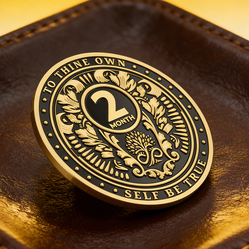 Black Gold 2 Month Sobriety Coin Vintage Scrollwork