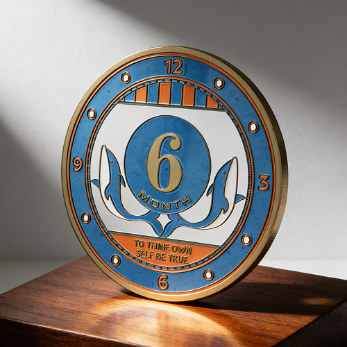 Blue 6 Month Sobriety Chip Dolphin Clock Theme