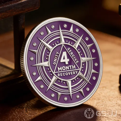 Purple 4 Month Sobriety Coin Compass Design Purple 4 Month Sobriety Coin Compass Design