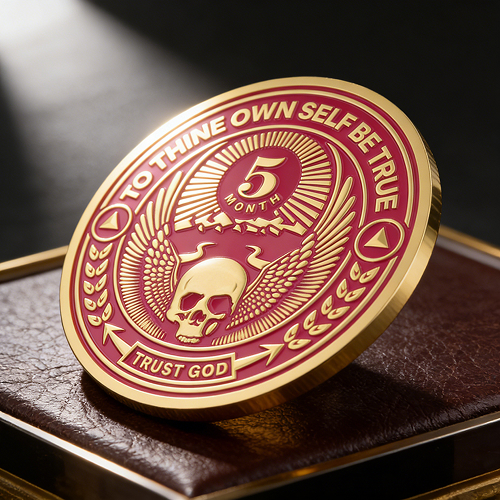 Red Gold 5 Month Recovery Coin Winged Skull Design