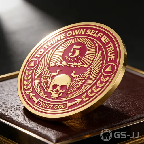 Red Gold 5 Month Recovery Coin Winged Skull Design Red Gold 5 Month Recovery Coin Winged Skull Design