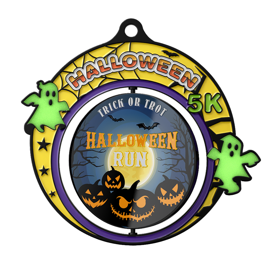 Spinning Halloween 5K Run Custom Medal front