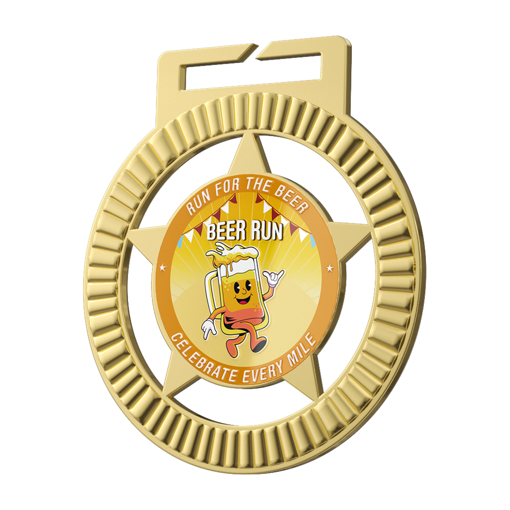 Star Cutout Beer Run Custom Medal detail