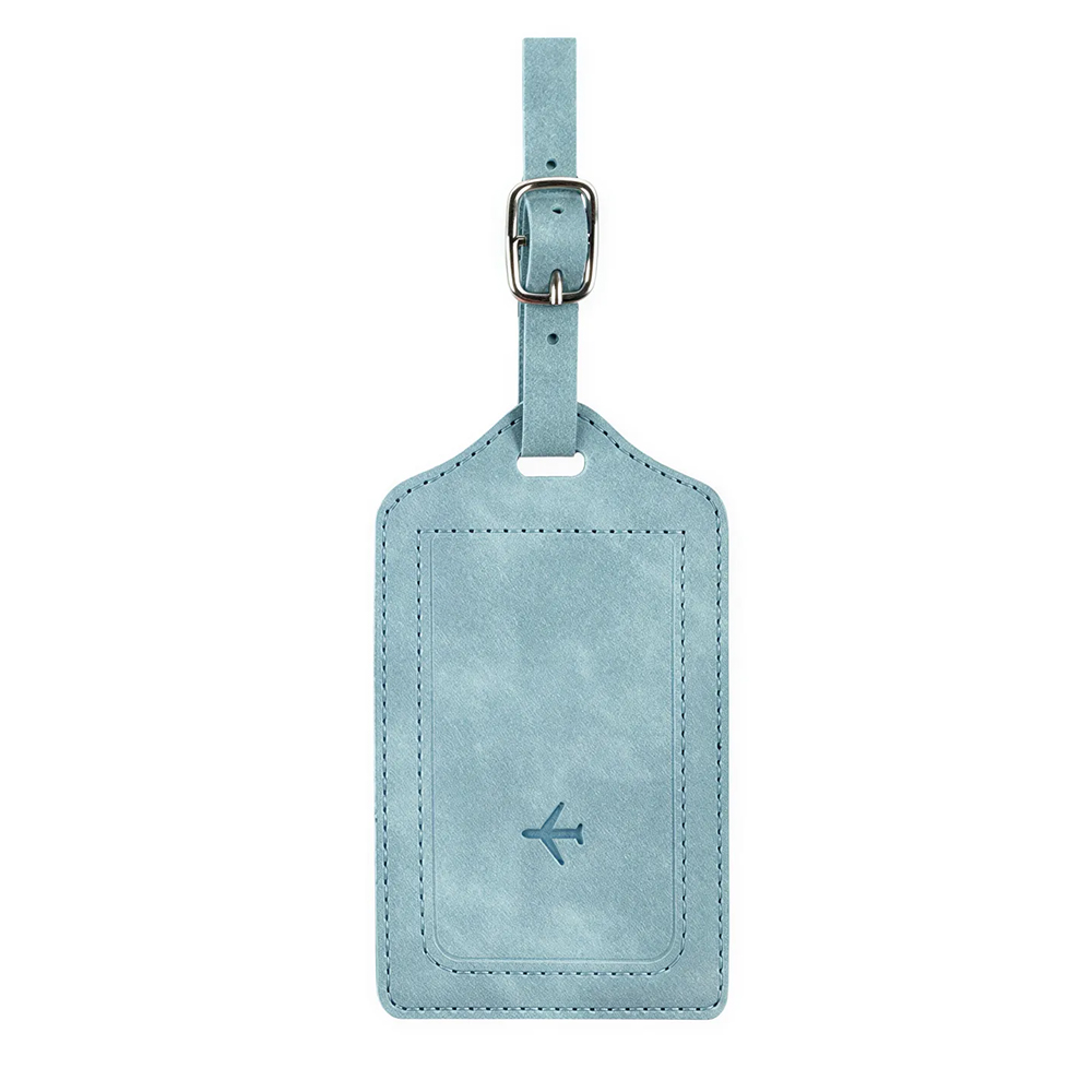 Custom PU Leather Luggage Tags with UV Printed Logo Light Blue Custom PU Leather Luggage Tags with UV Printed Logo Light Blue