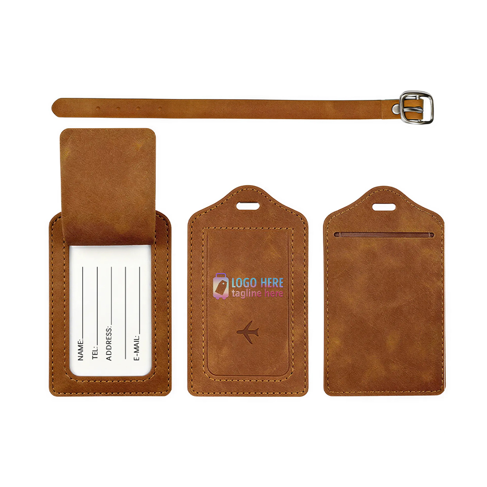 Detail shot of Custom PU Leather Luggage Tags with UV Printed Logo Detail shot of Custom PU Leather Luggage Tags with UV Printed Logo