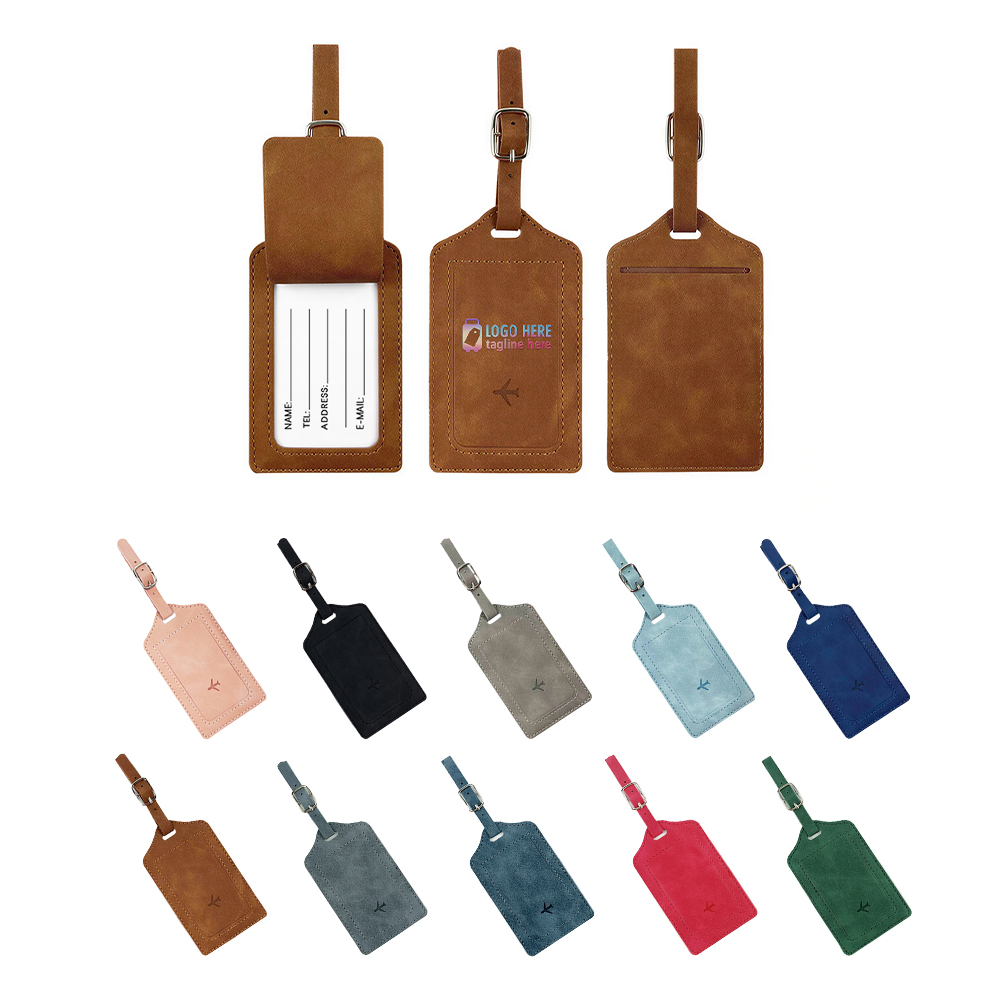 Group shot of Custom PU Leather Luggage Tags with UV Printed Logo Group shot of Custom PU Leather Luggage Tags with UV Printed Logo