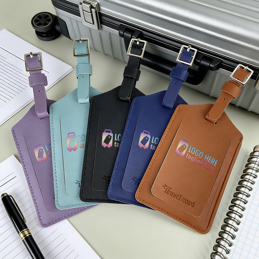 Lifestyle shot of Personalized PU Leather Luggage Tags with UV Printing Lifestyle shot of Personalized PU Leather Luggage Tags with UV Printing