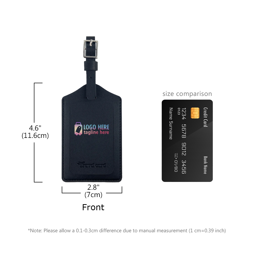 Scale shot of Personalized PU Leather Luggage Tags with UV Printing Scale shot of Personalized PU Leather Luggage Tags with UV Printing