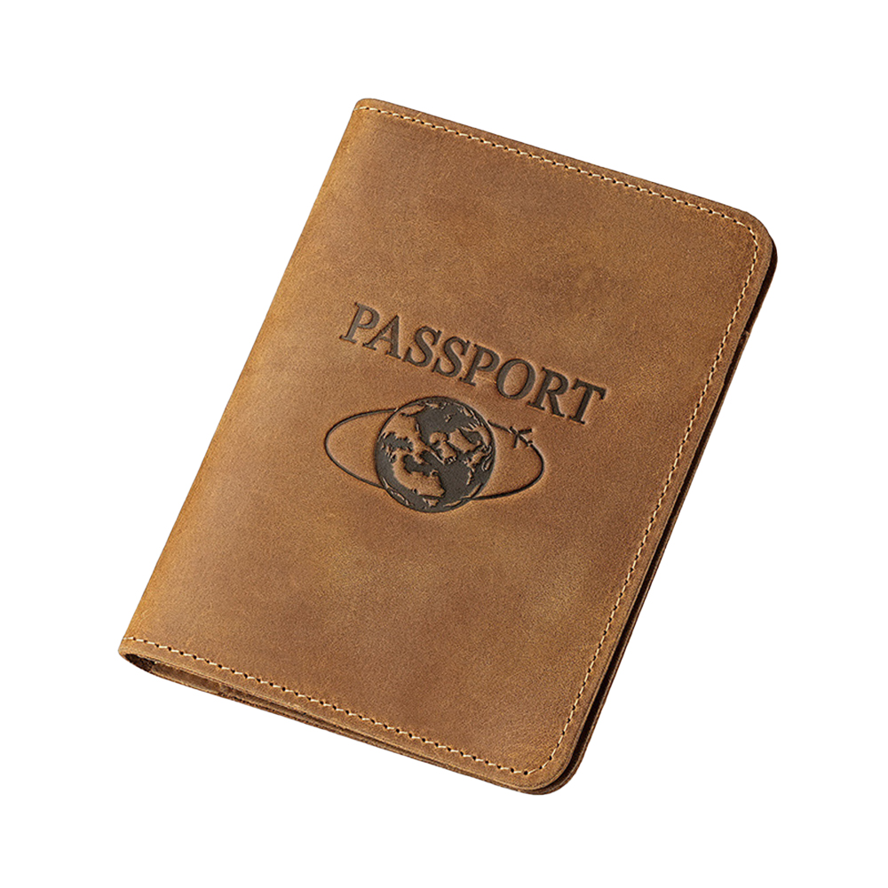 Custom Genuine Cowhide Leather Passport Holder Coffee
