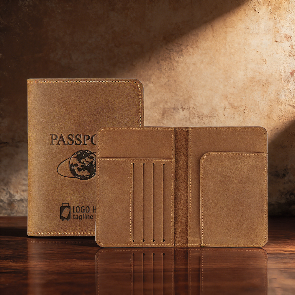 Detail shot of Custom Genuine Cowhide Leather Passport Holder Detail shot of Custom Genuine Cowhide Leather Passport Holder