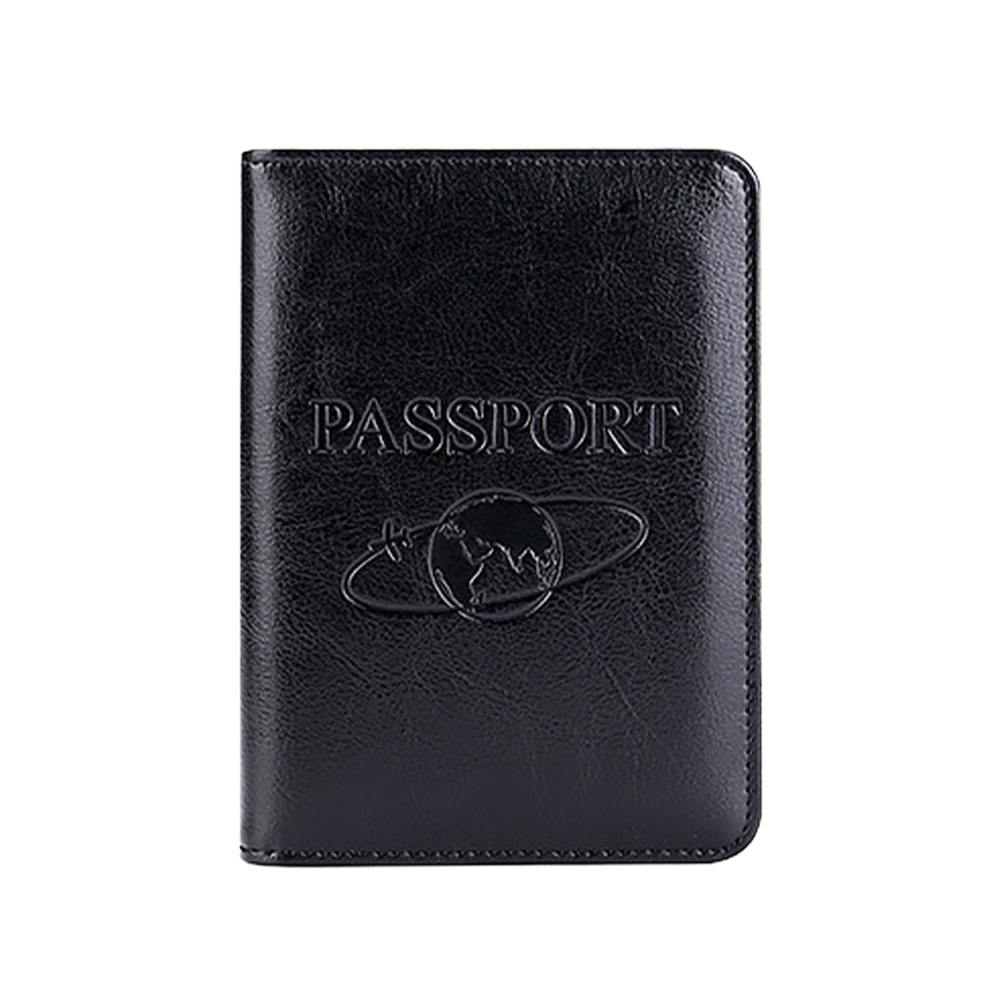 Full-Grain Leather Large Capacity Passport Holder Black With Logo