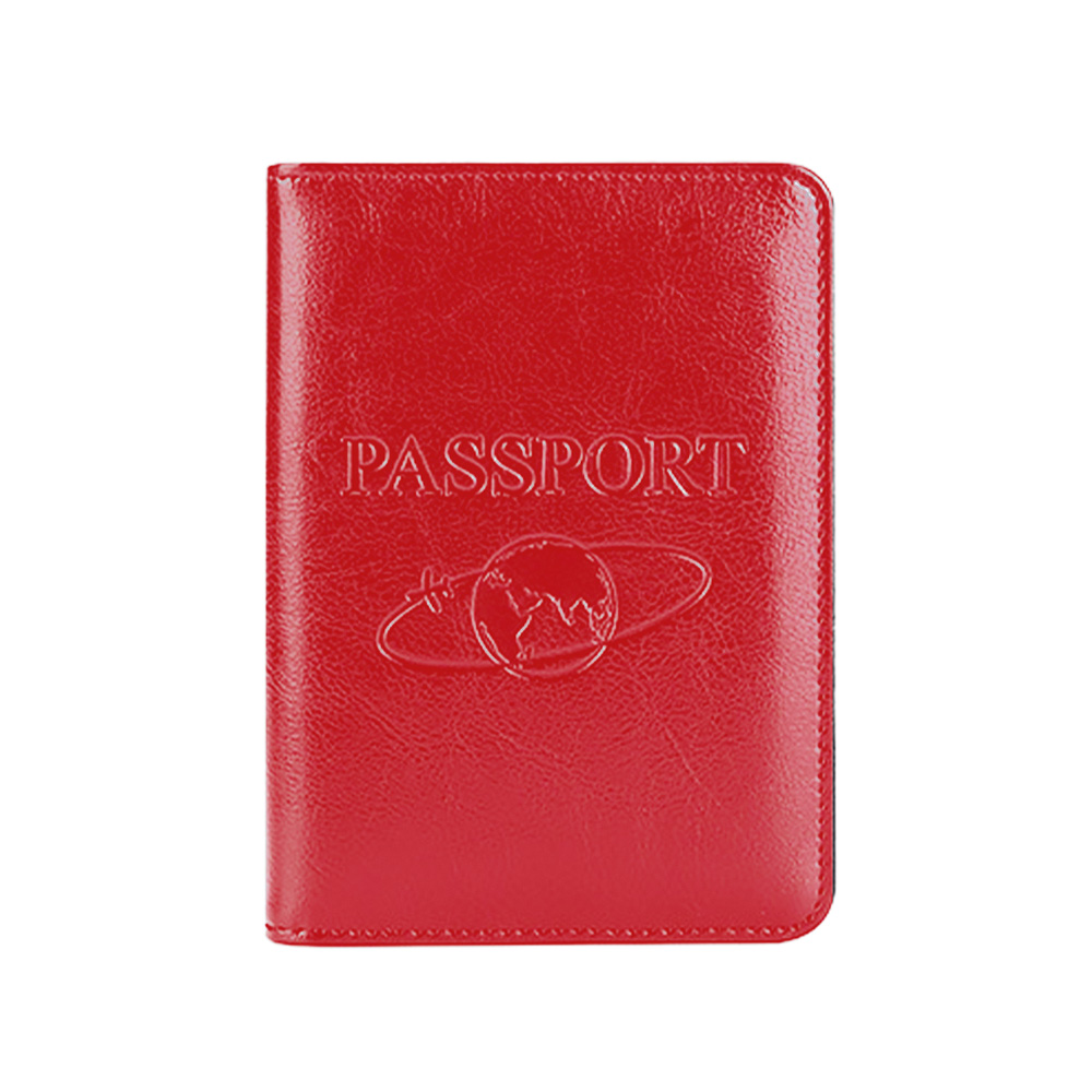 Full-Grain Leather Large Capacity Passport Holder Red With Logo