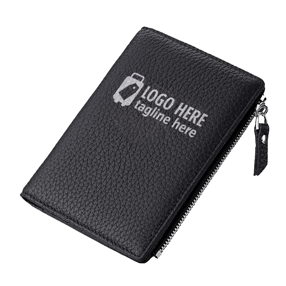Long Full-Grain Leather Passport Wallet Black With Logo