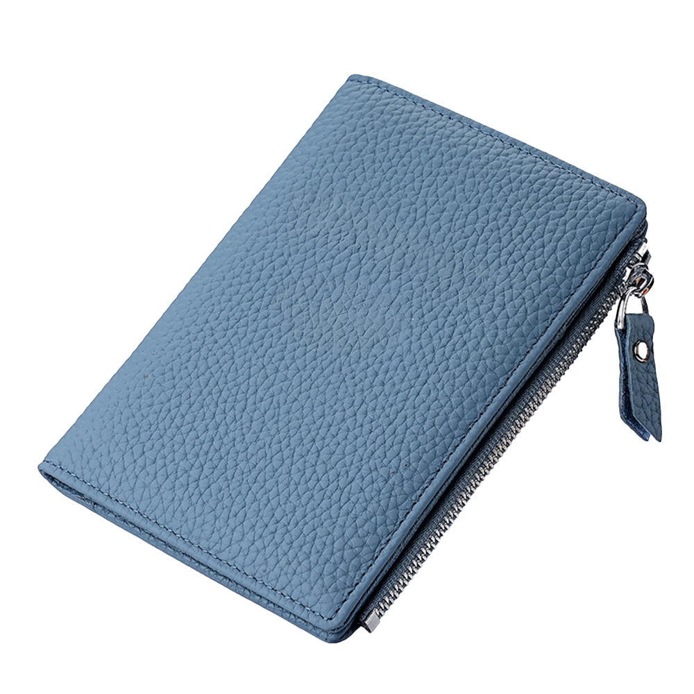 Long Full-Grain Leather Passport Wallet Blue
