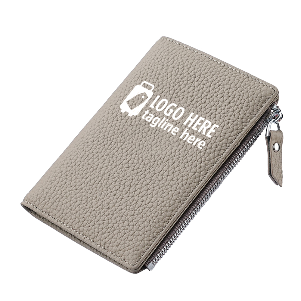 Long Full-Grain Leather Passport Wallet Gray With Logo