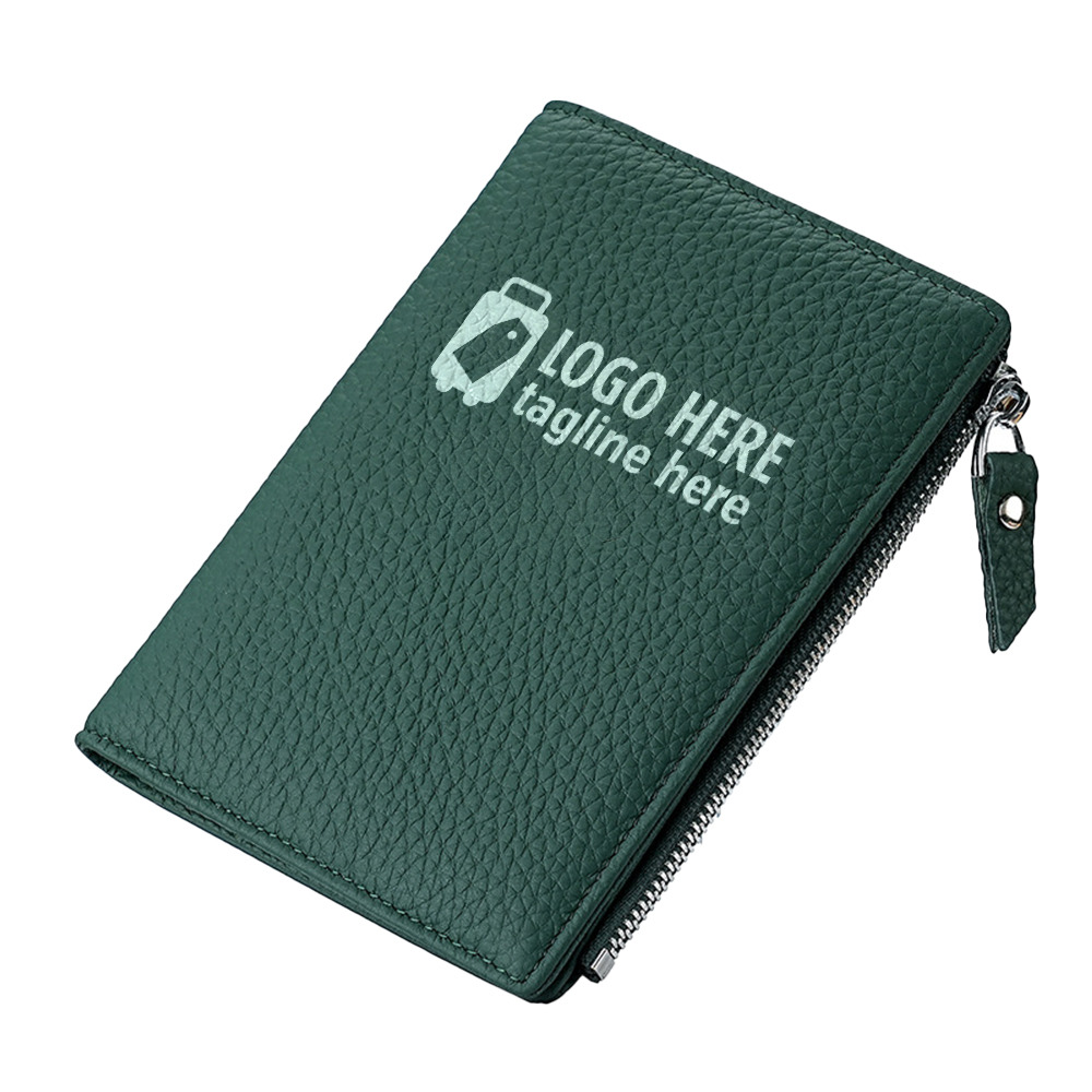 Long Full-Grain Leather Passport Wallet Green With Logo