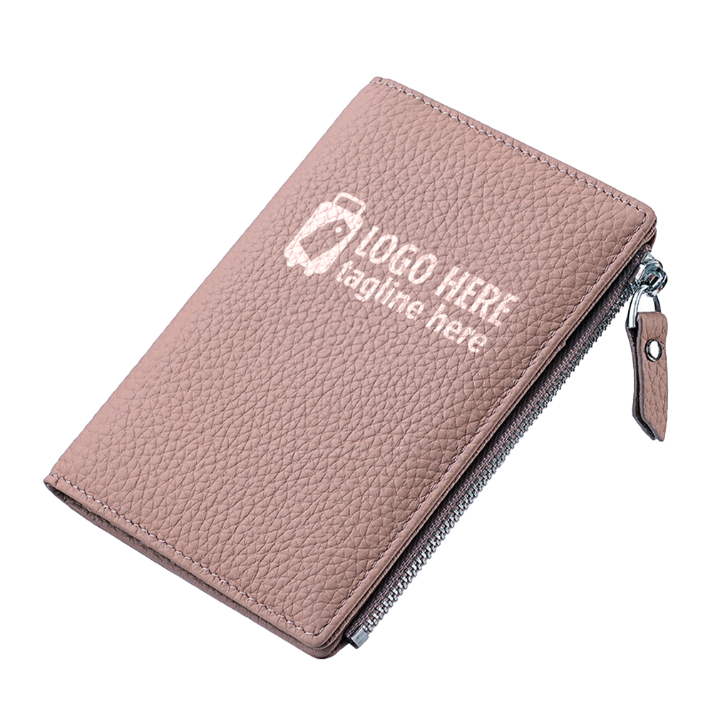 Long Full-Grain Leather Passport Wallet Pink With Logo
