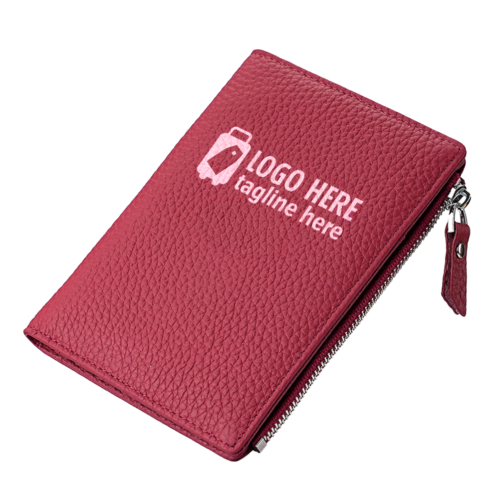 Long Full-Grain Leather Passport Wallet Red With Logo