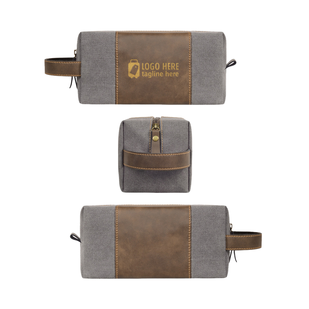 Detail shot of Men's Large Capacity Canvas & Leather Dopp Kit