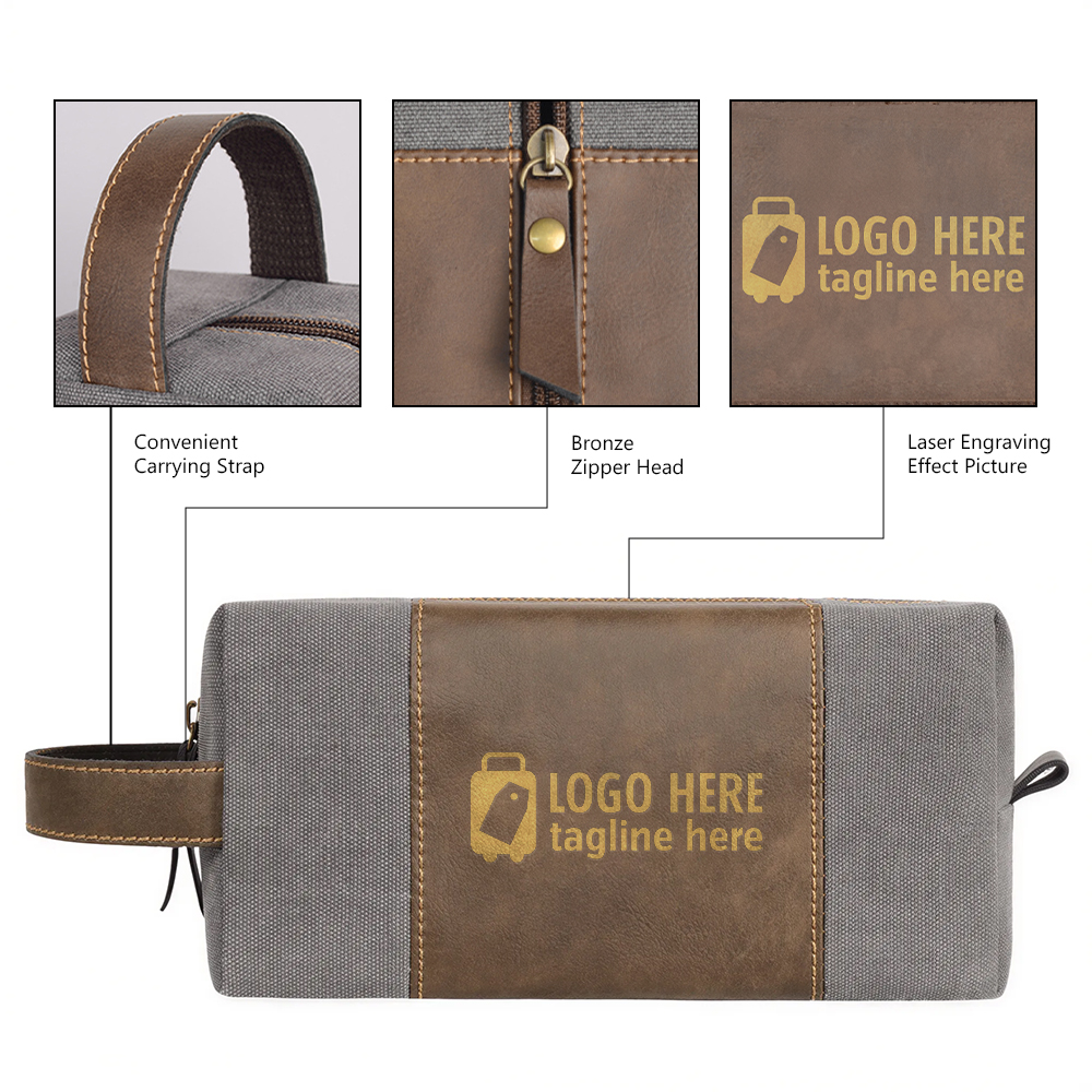 Detail shot of Men's Large Capacity Canvas & Leather Dopp Kit (2)