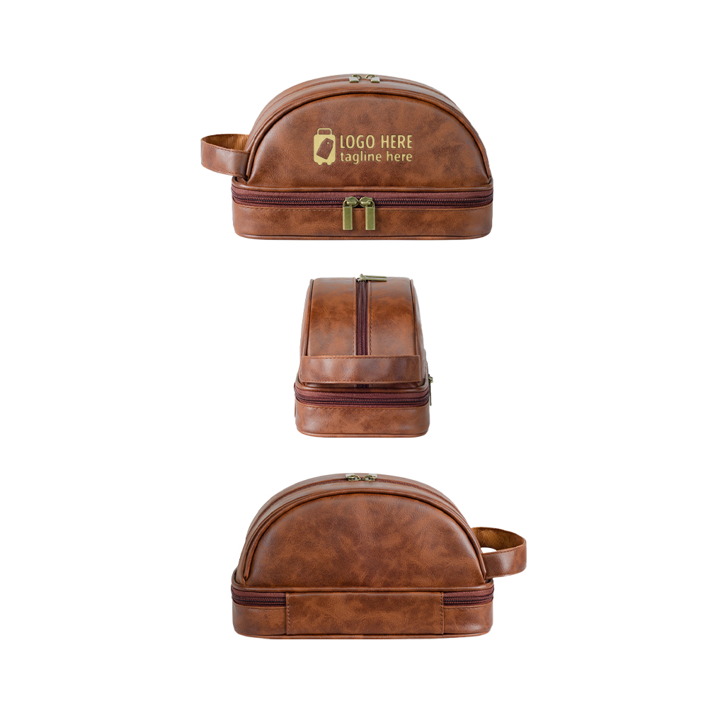 Detail shot of Vintage PU Leather Cosmetic & Toiletry Bag