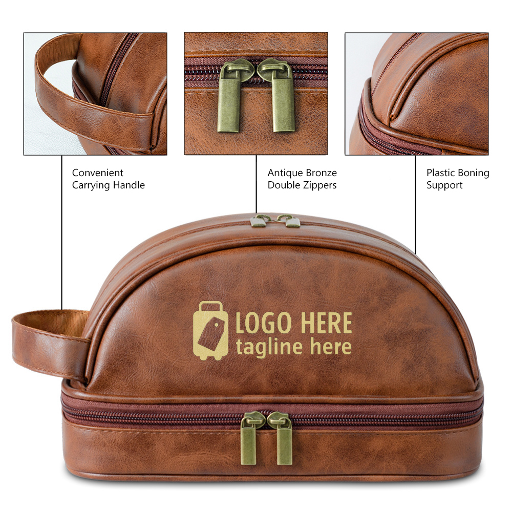 Detail shot of Vintage PU Leather Cosmetic & Toiletry Bag (2)