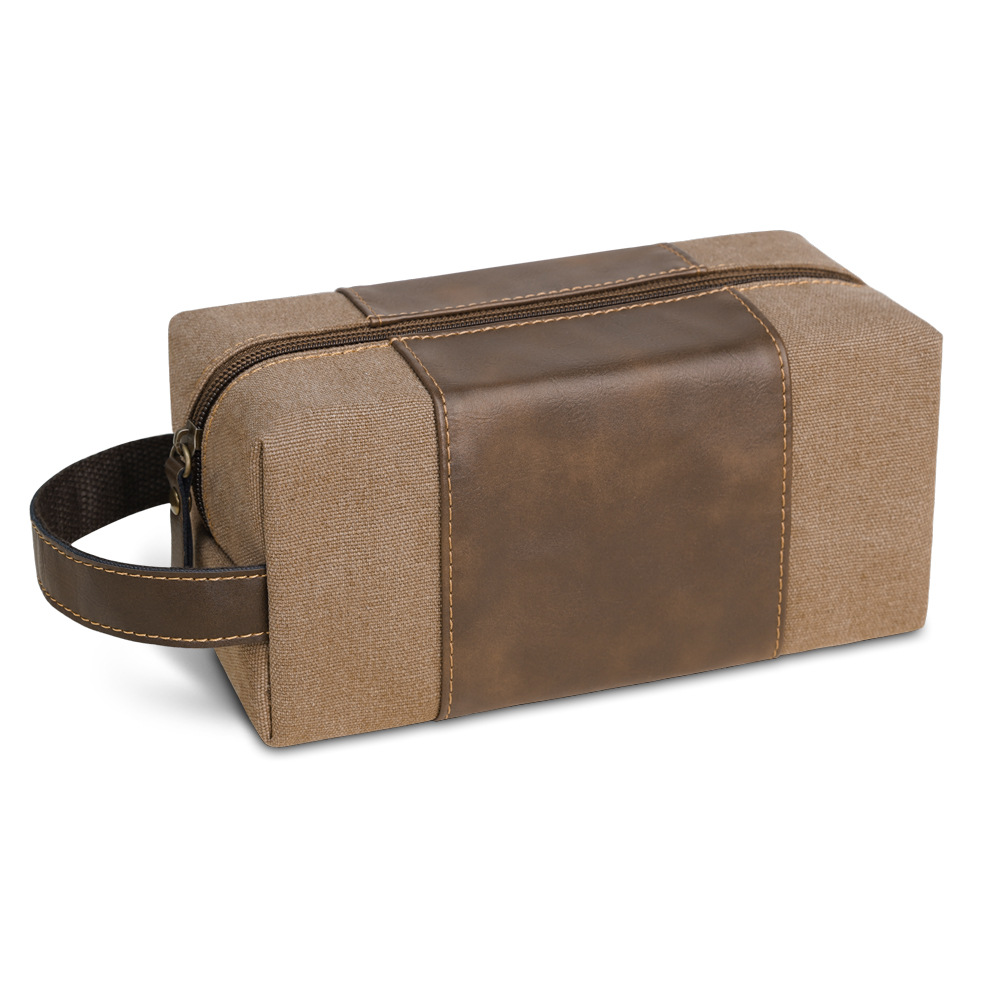 Men's Large Capacity Canvas & Leather Dopp Kit Brown Men's Large Capacity Canvas & Leather Dopp Kit Brown