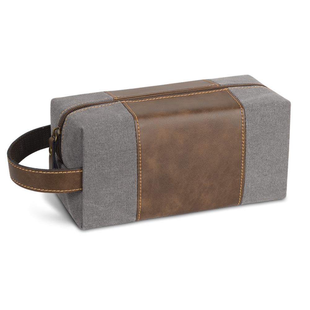 Men's Large Capacity Canvas & Leather Dopp Kit Dark Gray Men's Large Capacity Canvas & Leather Dopp Kit Dark Gray