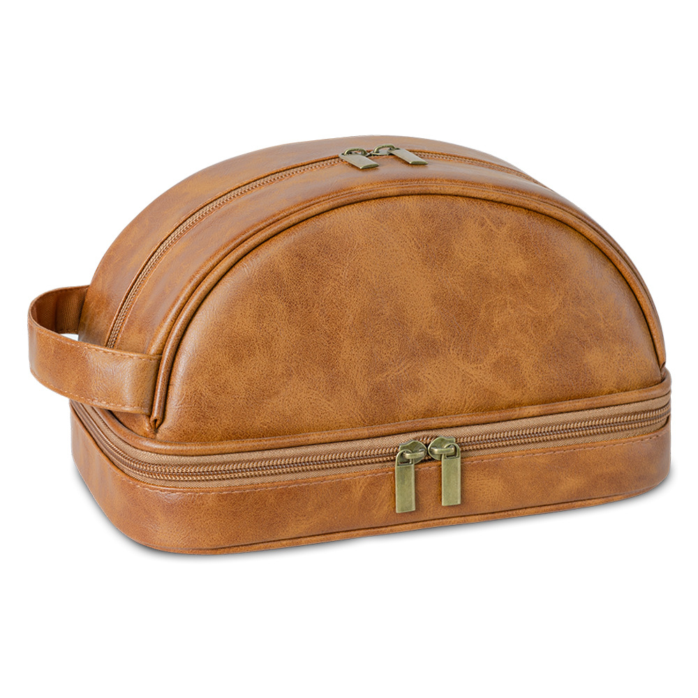 Vintage PU Leather Cosmetic & Toiletry Bag Tan Vintage PU Leather Cosmetic & Toiletry Bag Tan