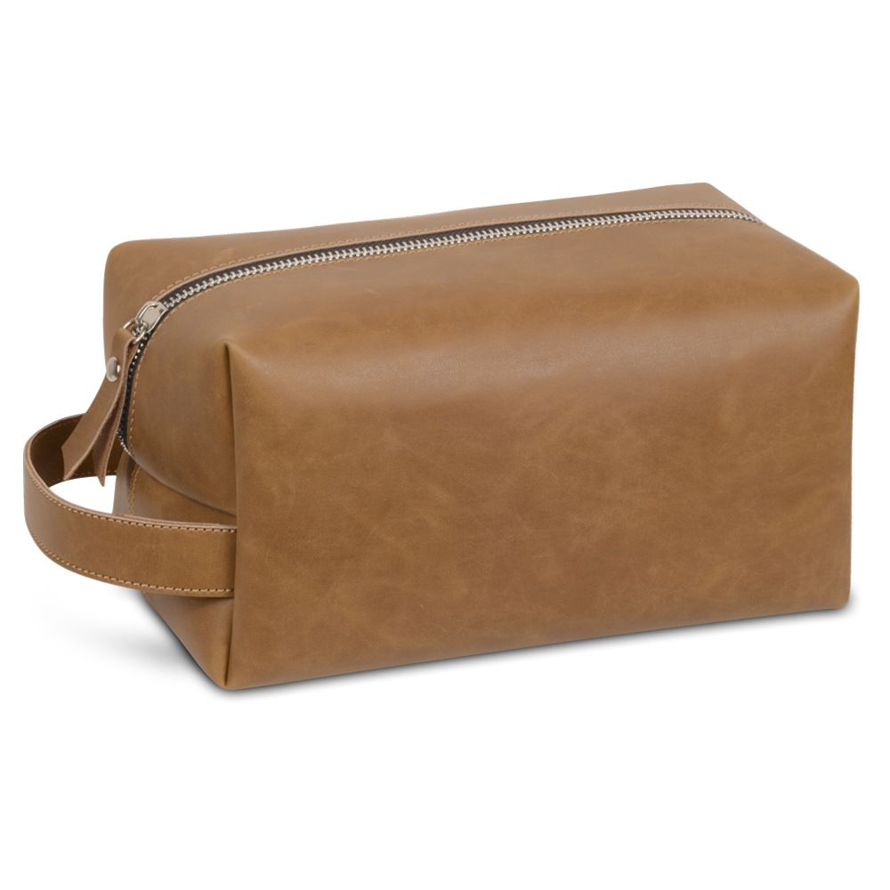 Vintage PU Leather Toiletry Bag Tan - Large Vintage PU Leather Toiletry Bag Tan - Large