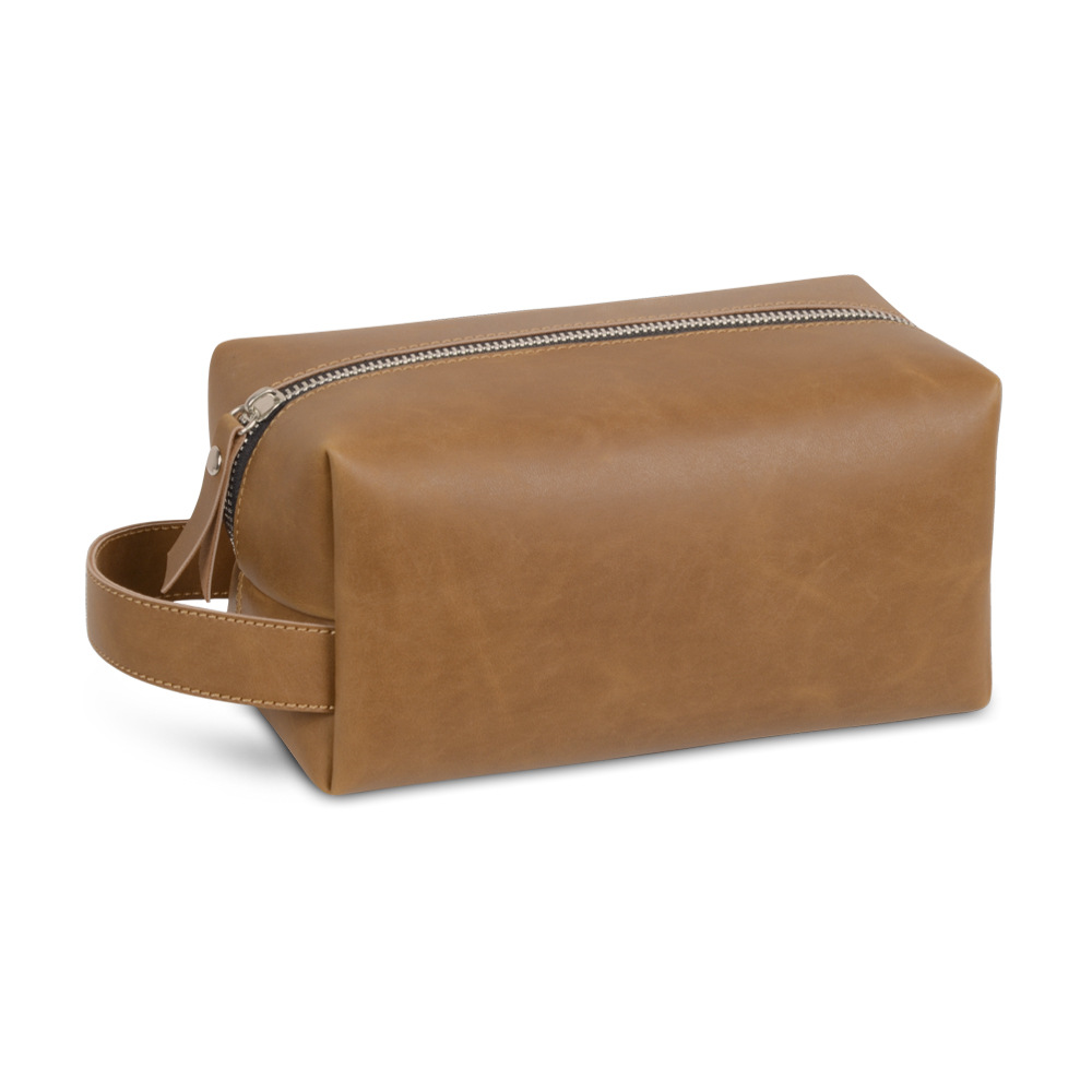 Vintage PU Leather Toiletry Bag Tan - Medium Vintage PU Leather Toiletry Bag Tan - Medium