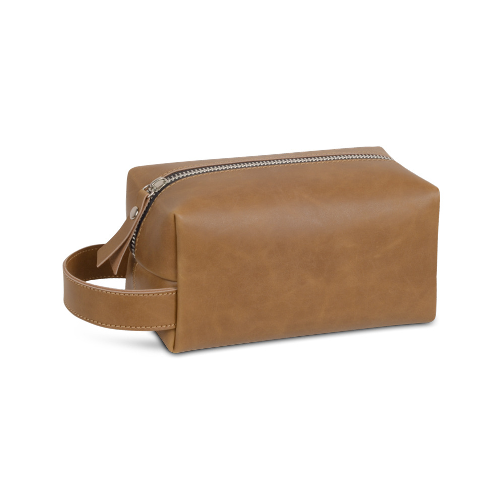 Vintage PU Leather Toiletry Bag Tan - Small Vintage PU Leather Toiletry Bag Tan - Small