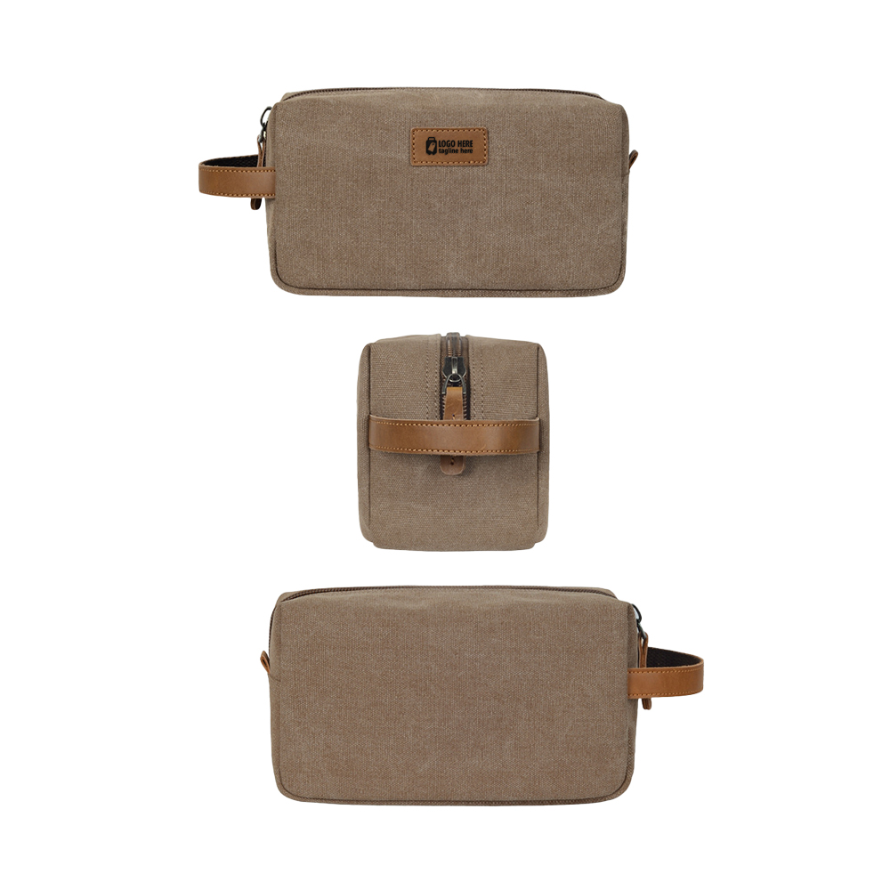 Detail shot of Vintage Canvas & Leather Men's Toiletry Bag Detail shot of Vintage Canvas & Leather Men's Toiletry Bag