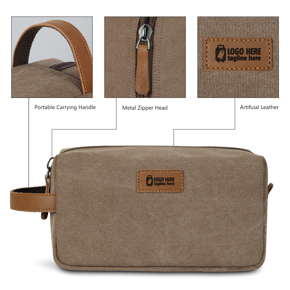 Detail shot of Vintage Canvas & Leather Men's Toiletry Bag (2) Detail shot of Vintage Canvas & Leather Men's Toiletry Bag (2)