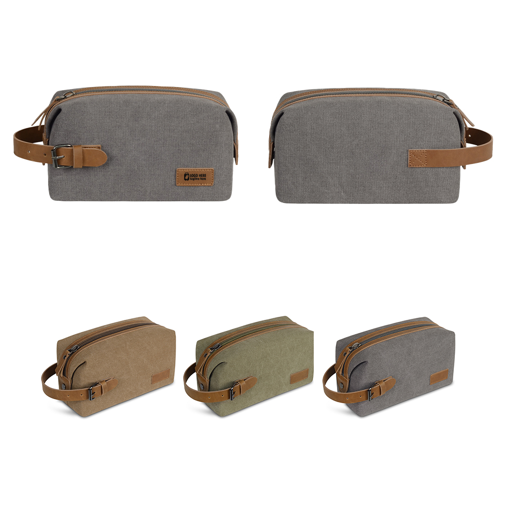 Group shot of Portable Canvas Travel Toiletry Bag (Leather Patch) Group shot of Portable Canvas Travel Toiletry Bag (Leather Patch)