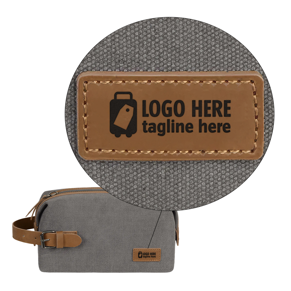 Portable Canvas Travel Toiletry Bag (Leather Patch) Dark Gray With Logo